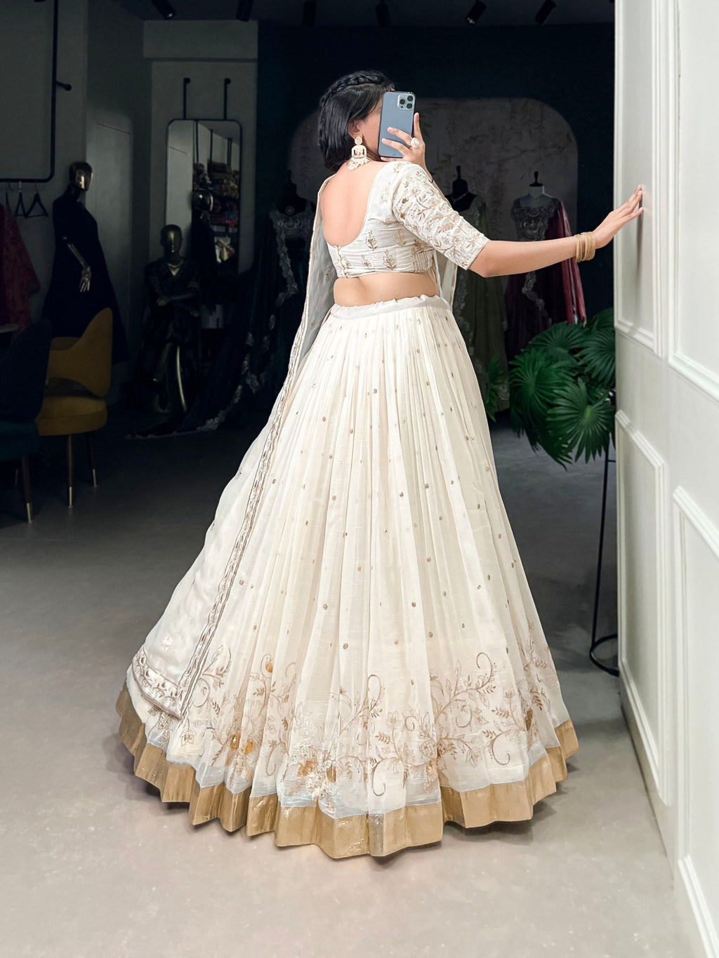 Off-White Glam Silver Glosy Lehenga Set