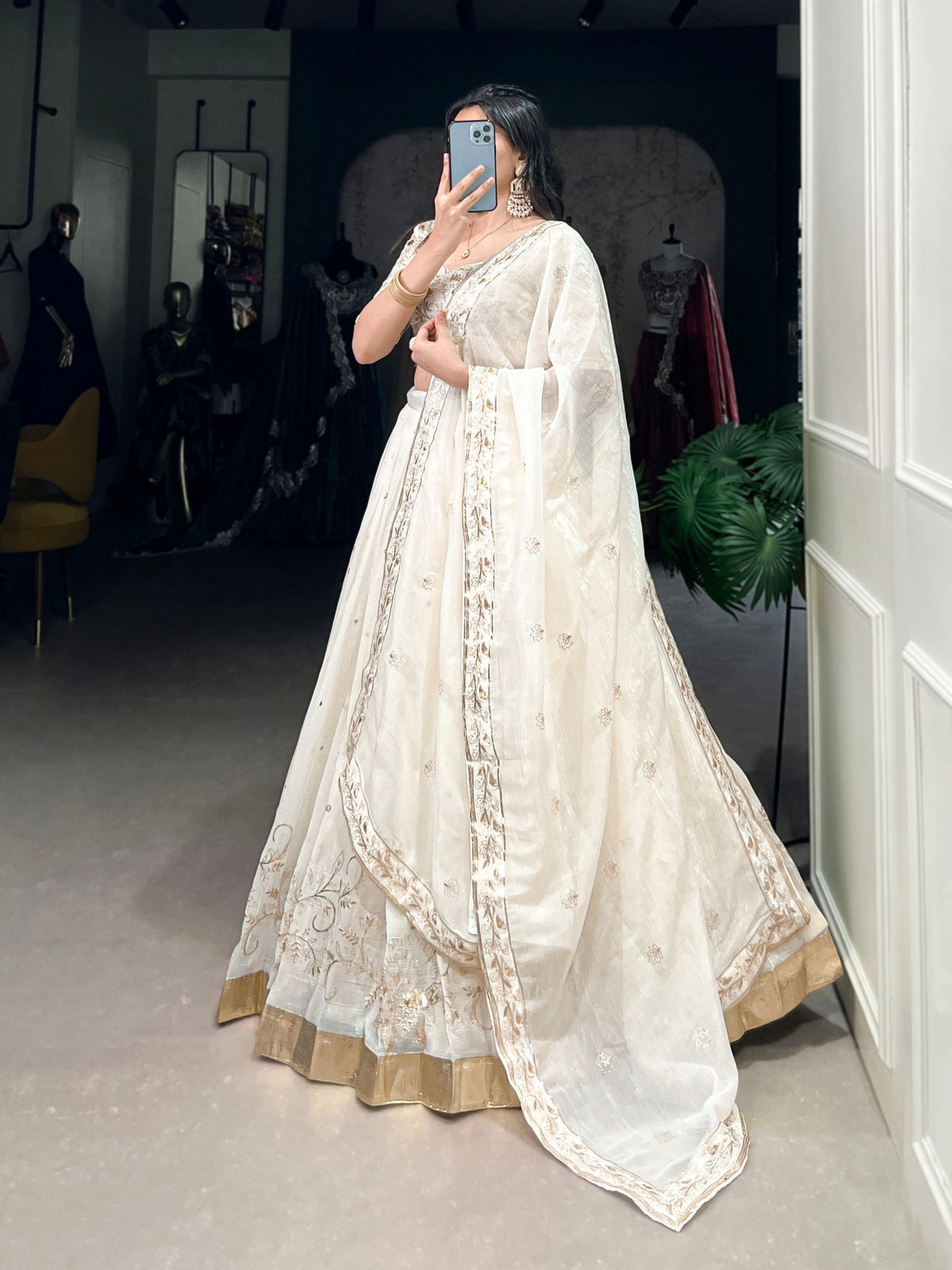 Off-White Glam Silver Glosy Lehenga Set