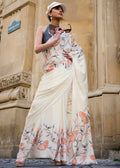 Off White Luxurious Satin Crepe Saree – Elegance with a Graceful Drape