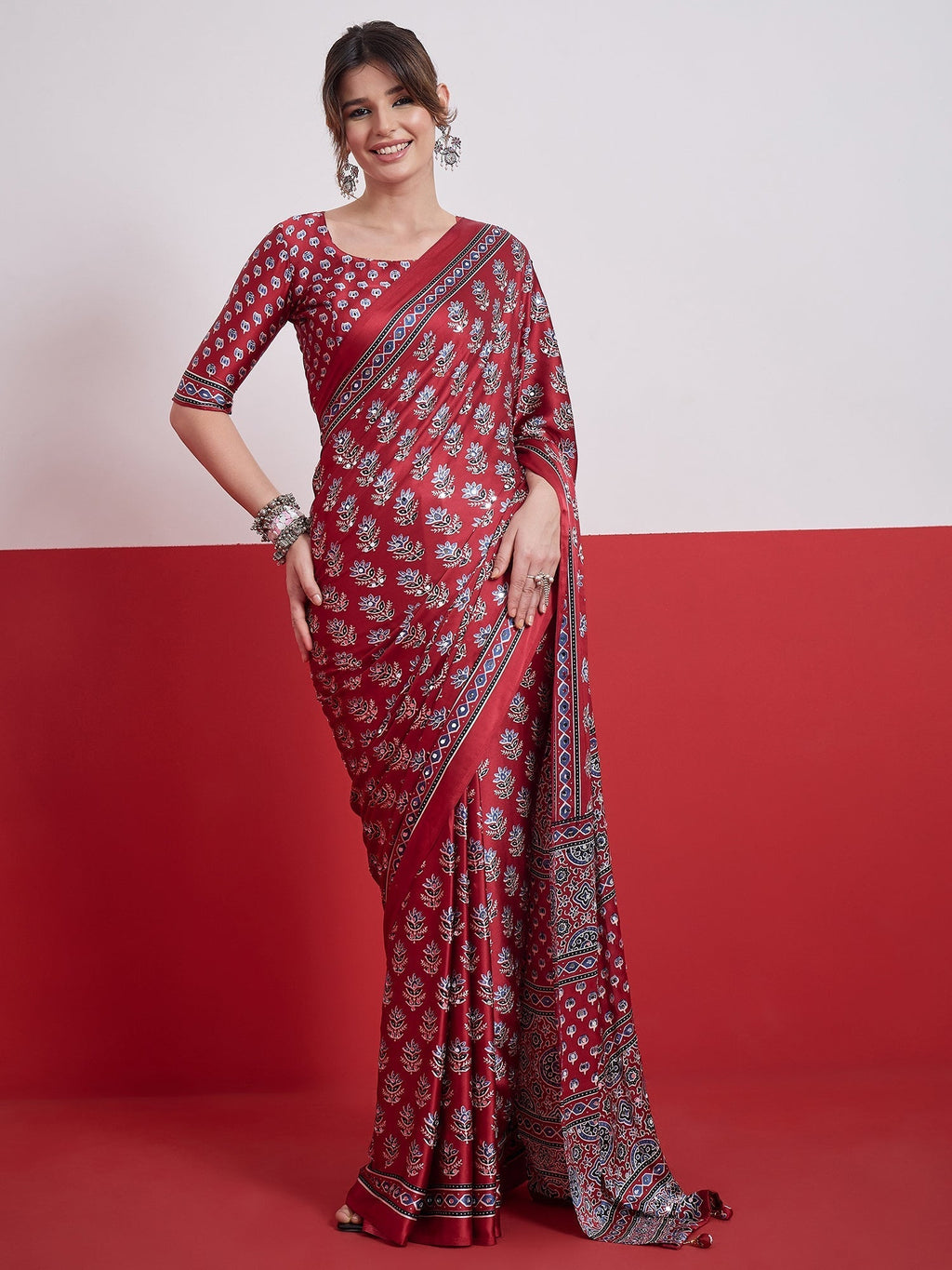 Ojasvi Mirror Work Semi Modal Saree for Wedding & Party Wear