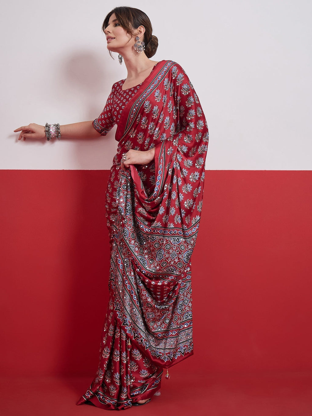 Ojasvi Mirror Work Semi Modal Saree for Wedding & Party Wear