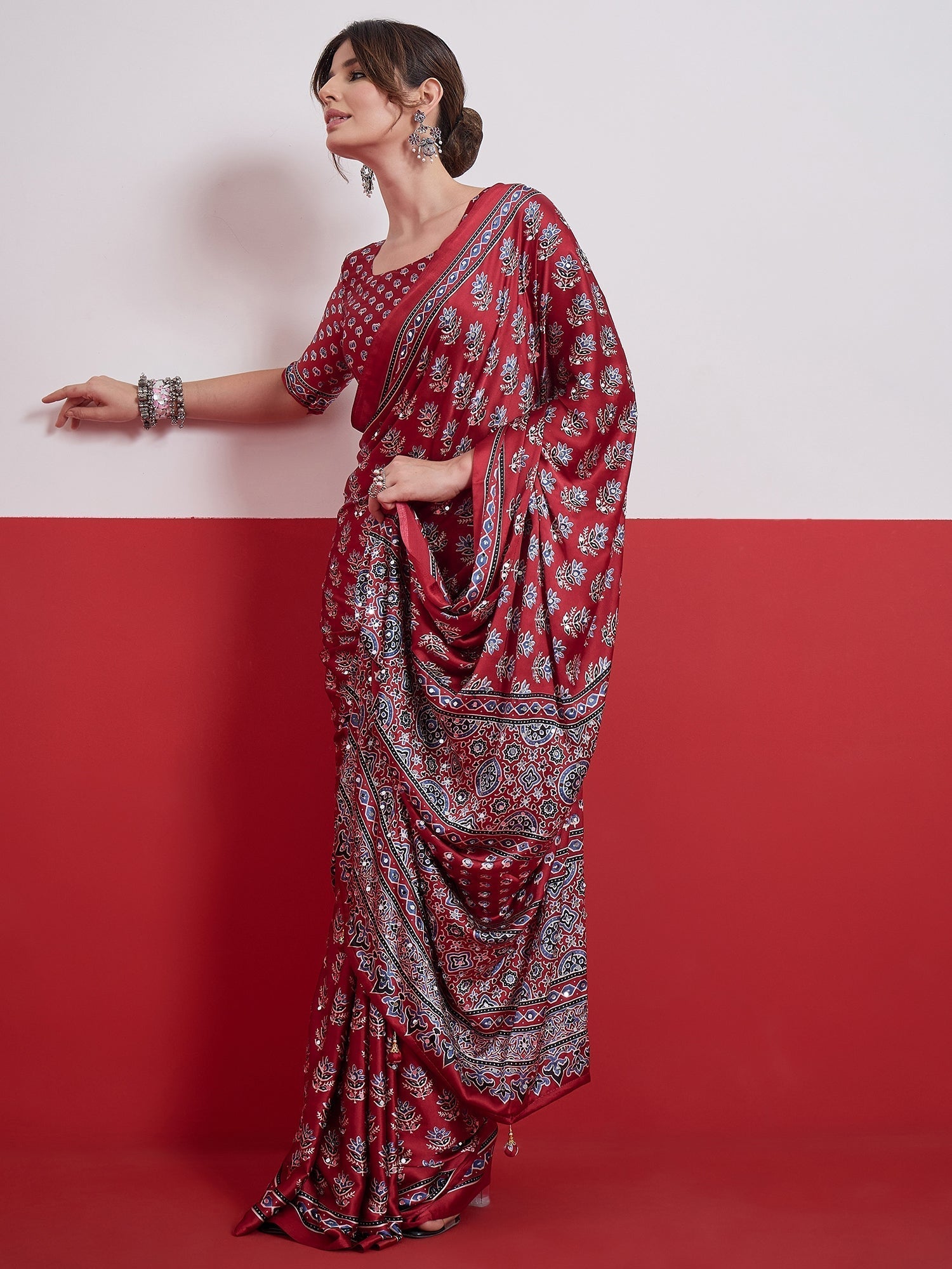 Ojasvi Mirror Work Semi Modal Saree for Wedding & Party Wear