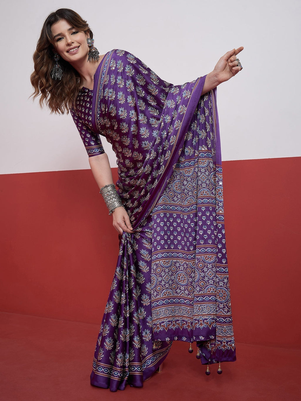 Ojasvi Mirror Work Semi Modal Saree for Wedding & Party Wear