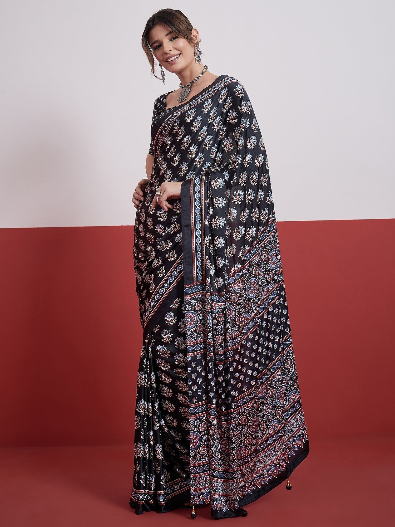 Ojasvi Mirror Work Semi Modal Saree for Wedding & Party Wear