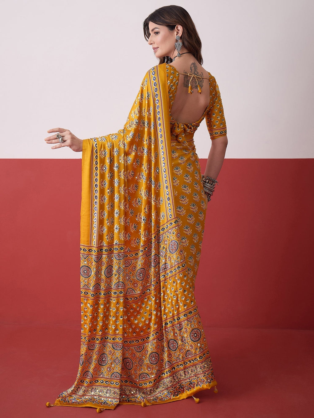 Ojasvi Mirror Work Semi Modal Saree for Wedding & Party Wear