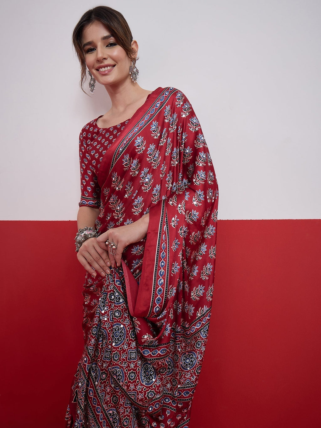 Ojasvi Mirror Work Semi Modal Saree for Wedding & Party Wear