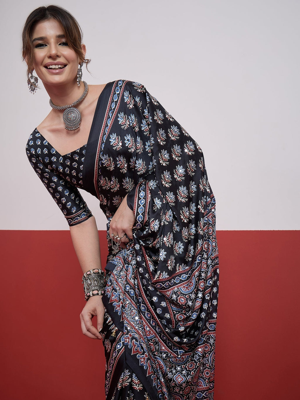 Ojasvi Mirror Work Semi Modal Saree for Wedding & Party Wear
