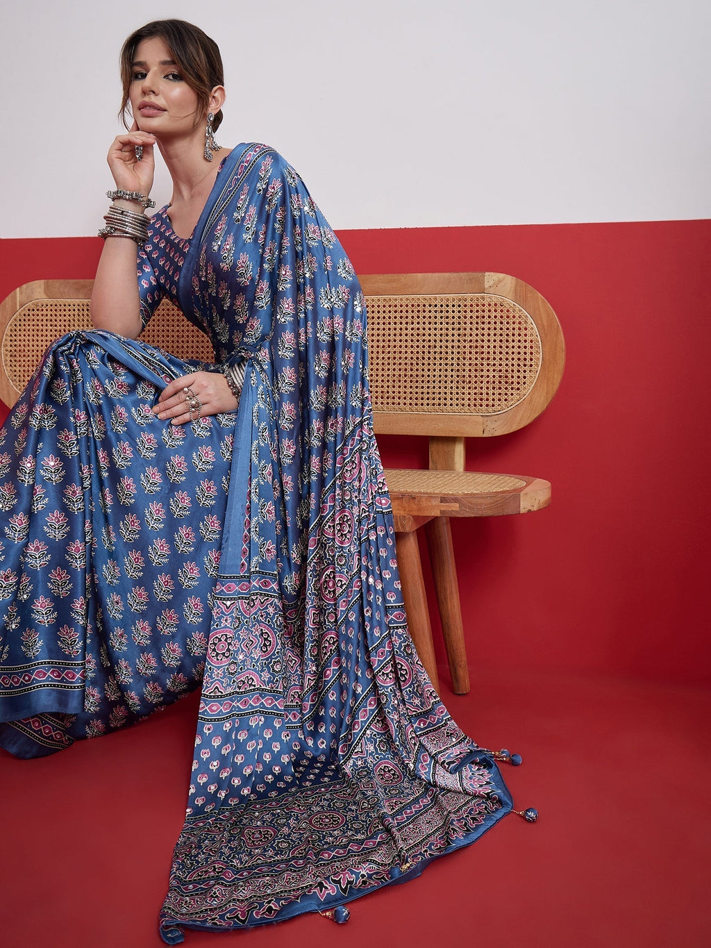 Ojasvi Mirror Work Semi Modal Saree for Wedding & Party Wear