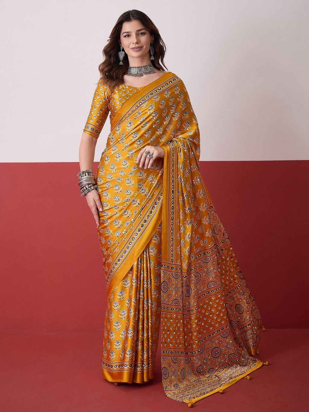 Ojasvi Mirror Work Semi Modal Saree for Wedding & Party Wear
