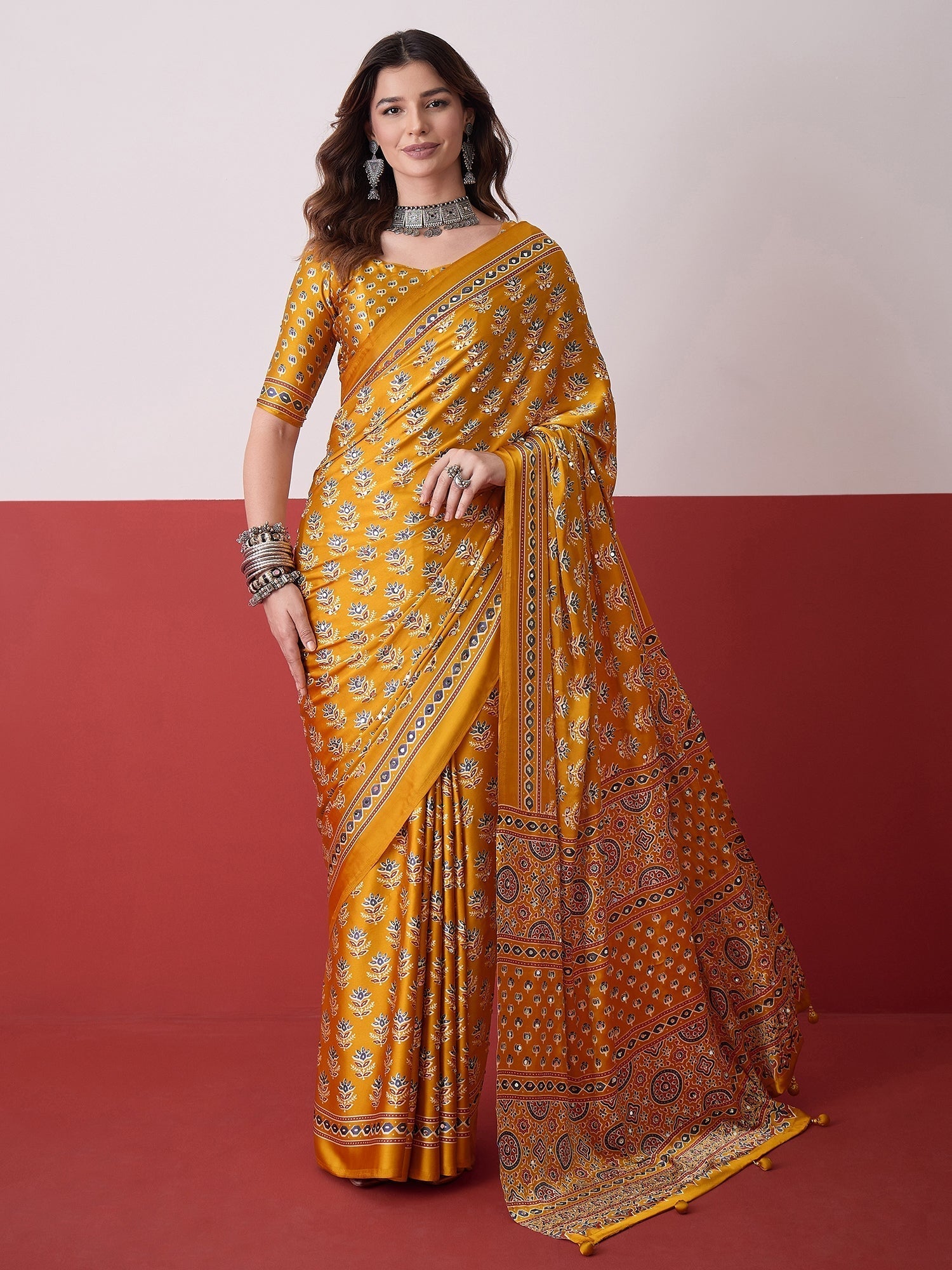 Ojasvi Mirror Work Semi Modal Saree for Wedding & Party Wear