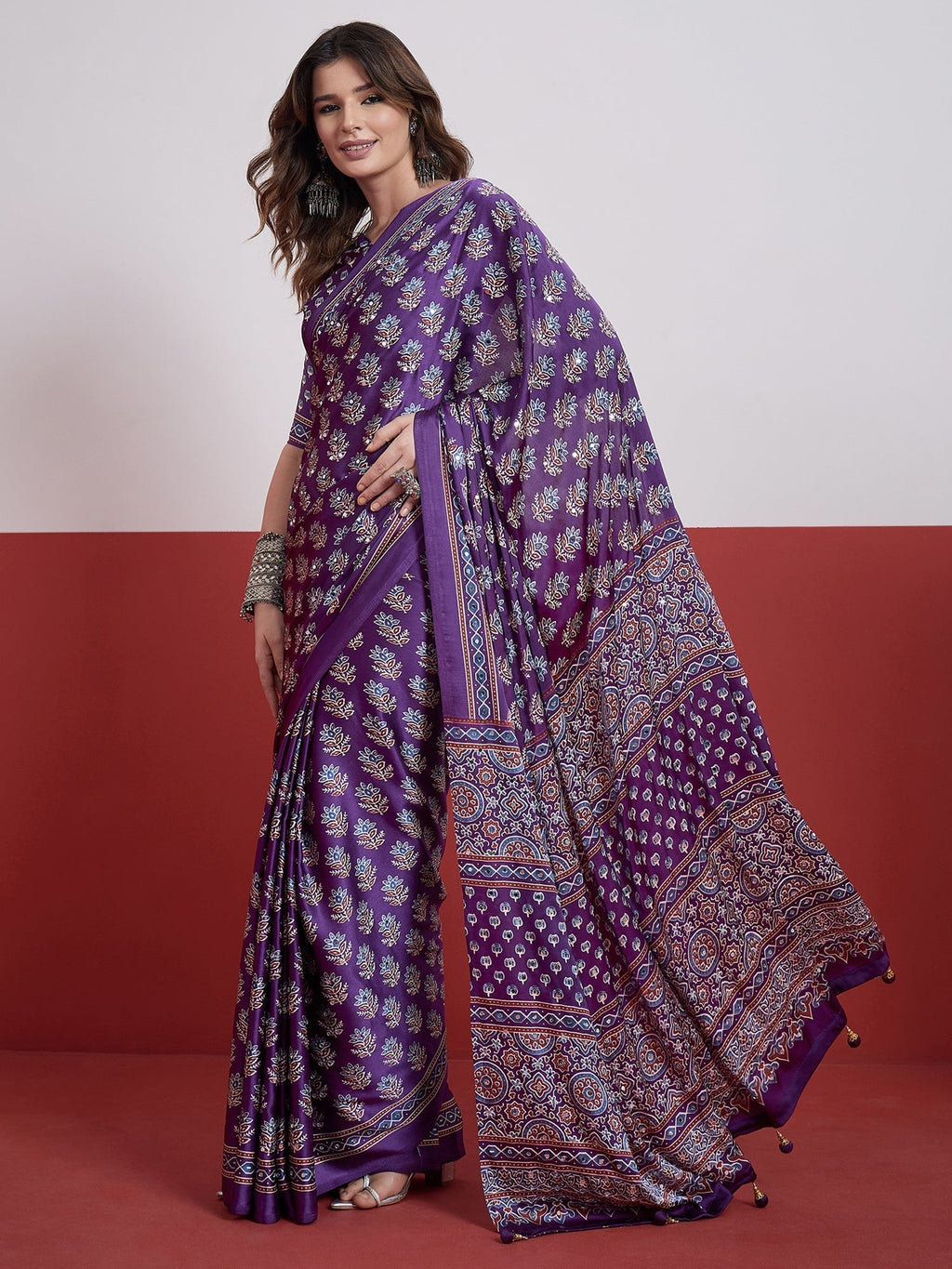 Ojasvi Mirror Work Semi Modal Saree for Wedding & Party Wear