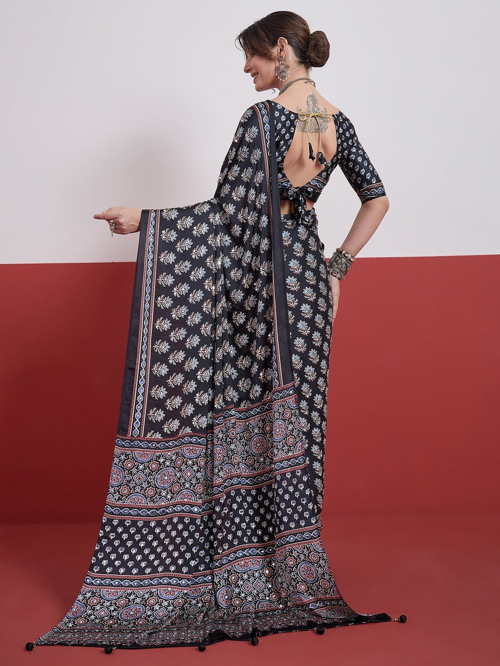 Ojasvi Mirror Work Semi Modal Saree for Wedding & Party Wear
