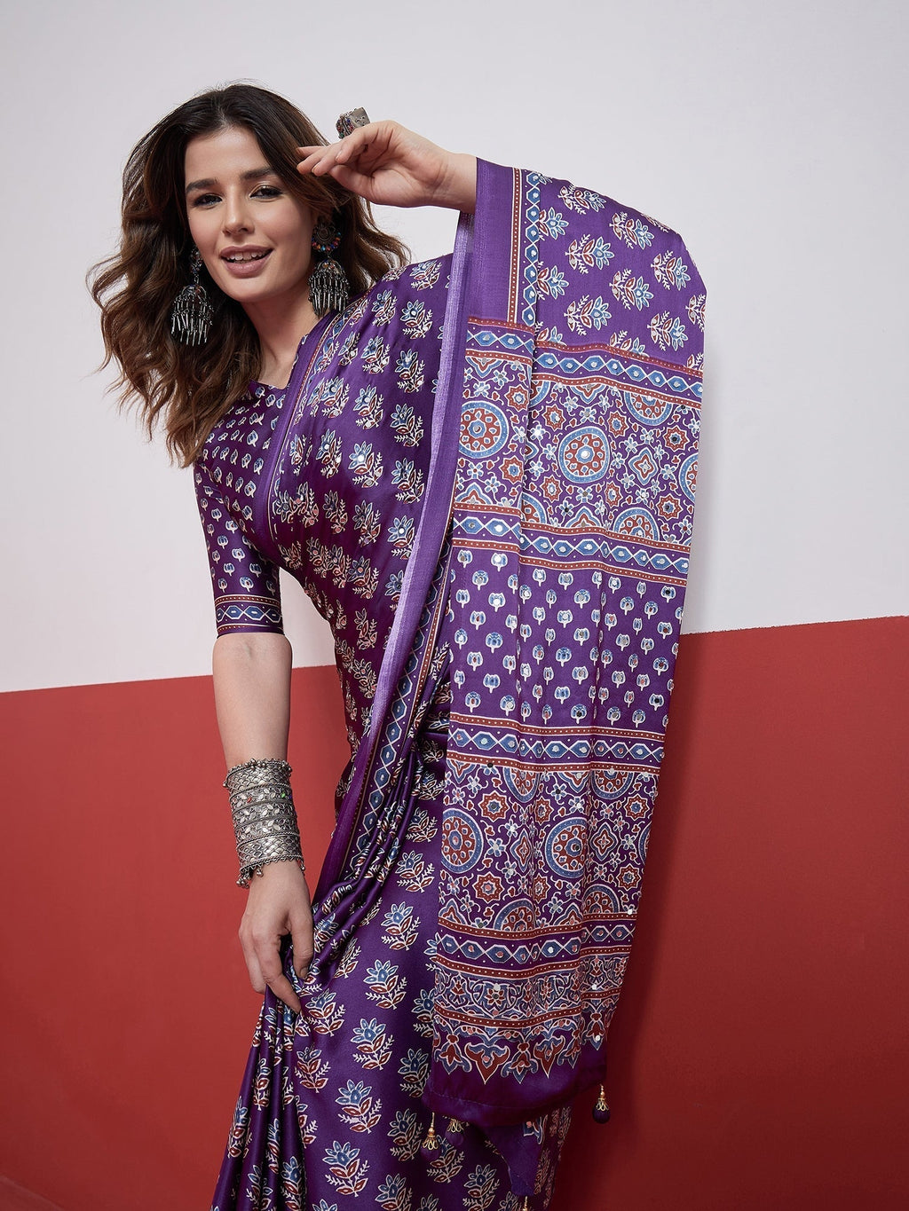 Ojasvi Mirror Work Semi Modal Saree for Wedding & Party Wear