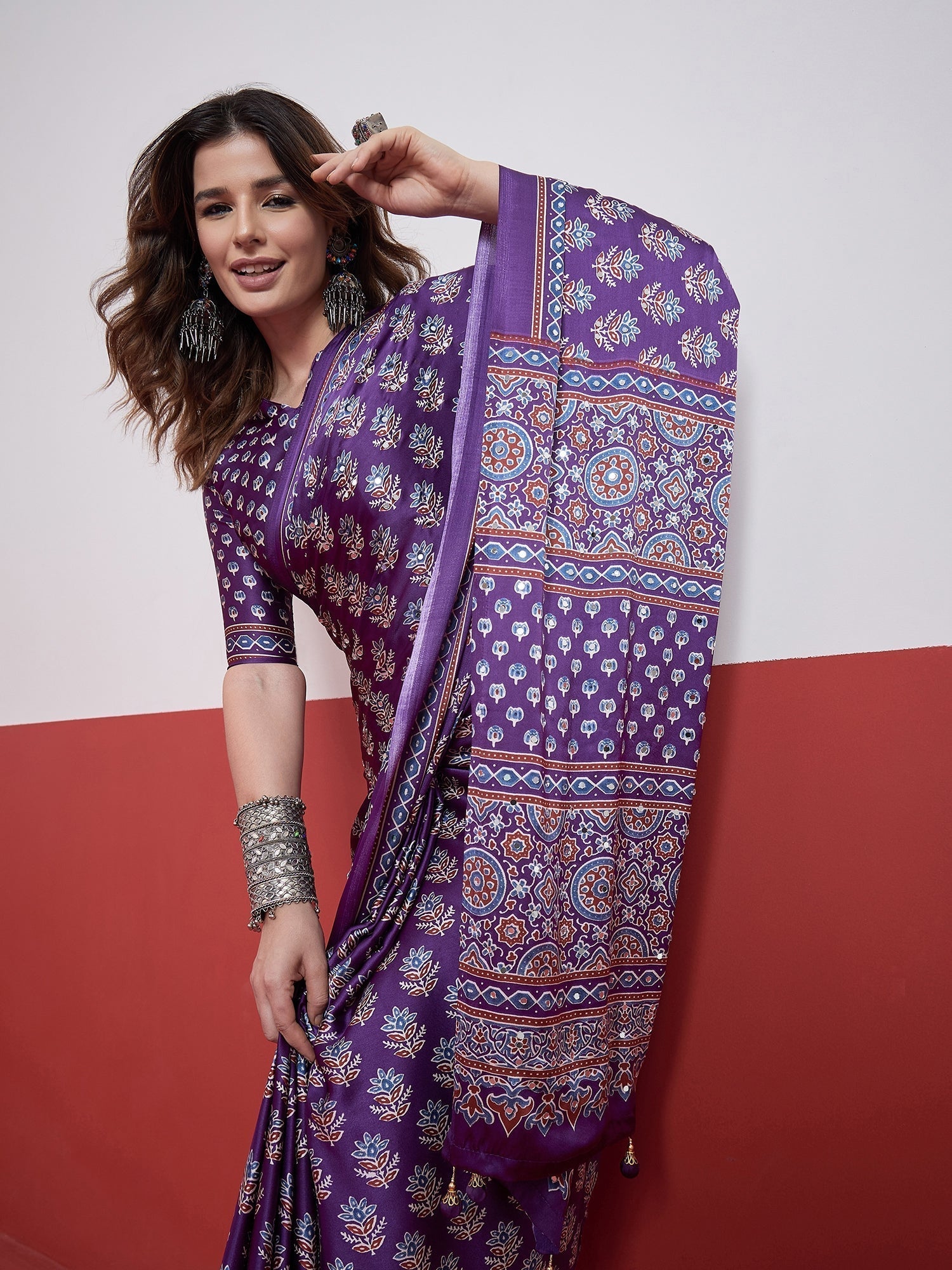 Ojasvi Mirror Work Semi Modal Saree for Wedding & Party Wear