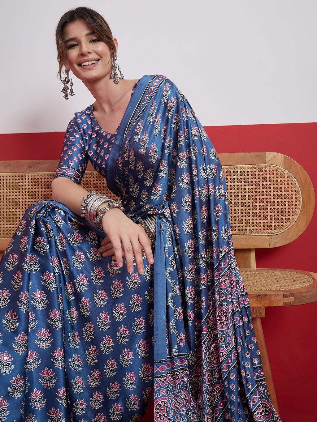 Ojasvi Mirror Work Semi Modal Saree for Wedding & Party Wear