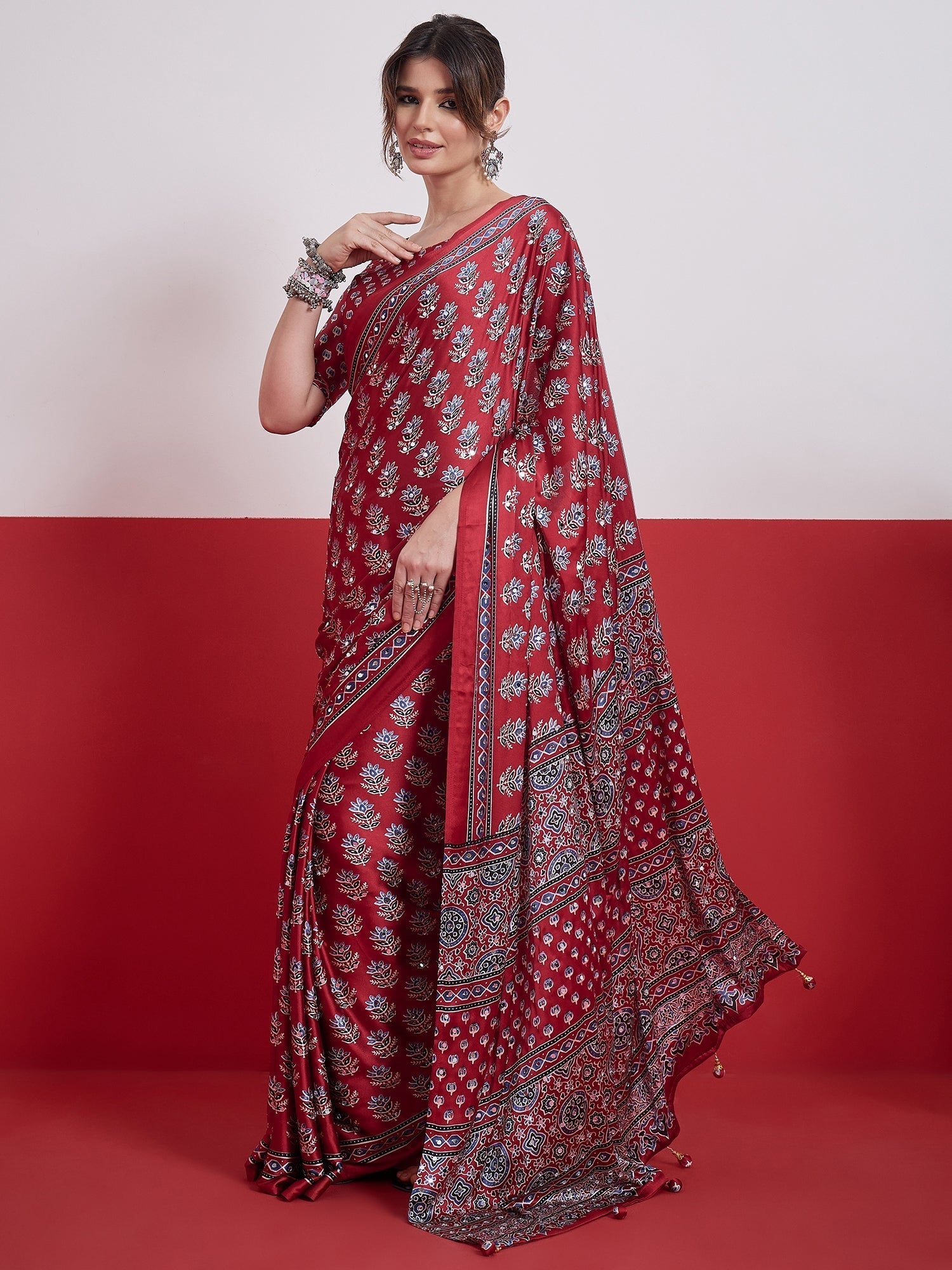 Ojasvi Mirror Work Semi Modal Saree for Wedding & Party Wear