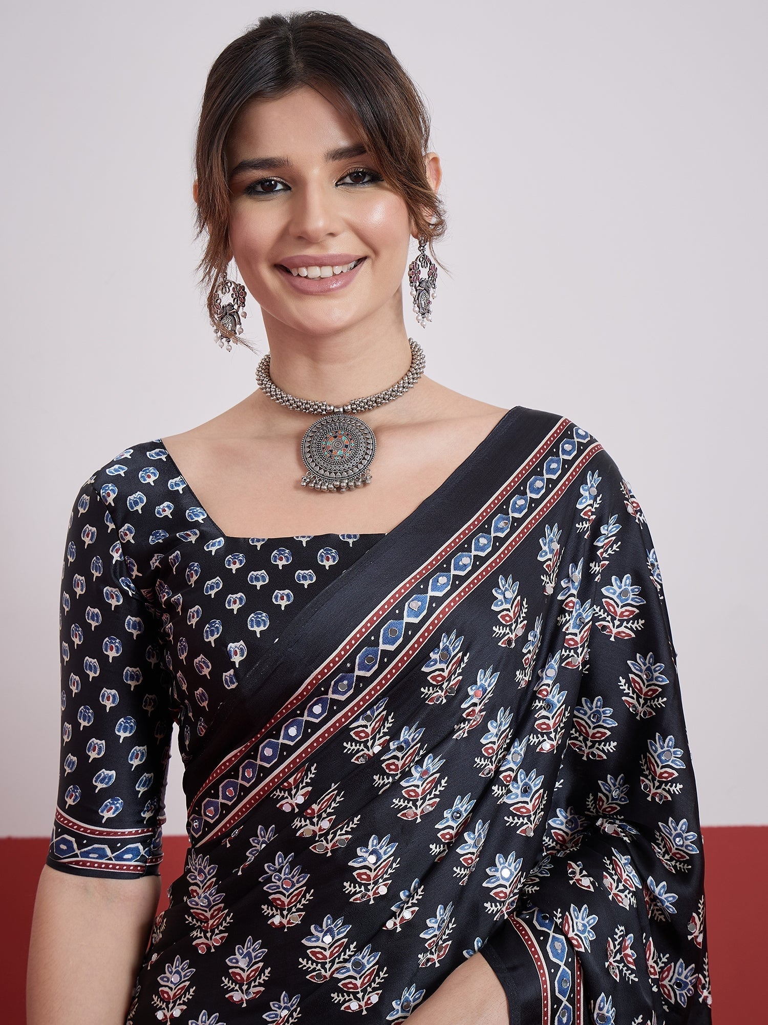 Ojasvi Mirror Work Semi Modal Saree for Wedding & Party Wear