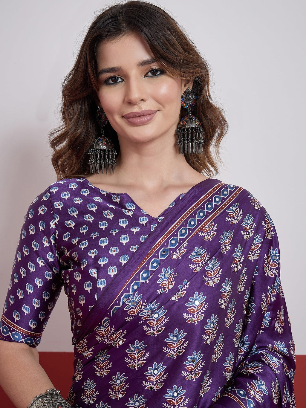 Ojasvi Mirror Work Semi Modal Saree for Wedding & Party Wear