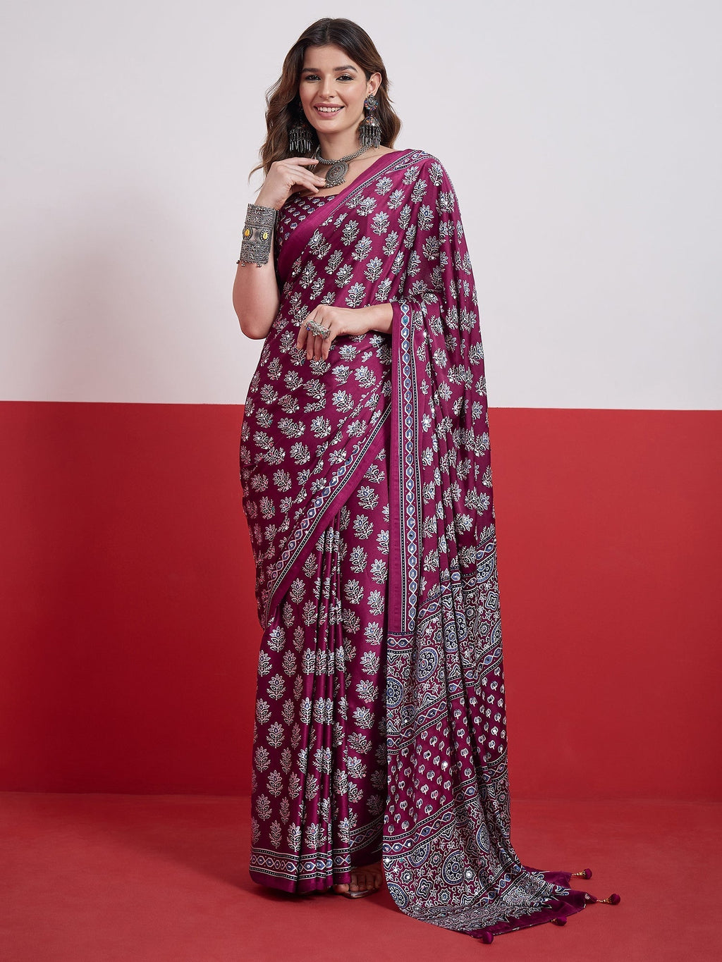 Ojasvi Mirror Work Semi Modal Saree for Wedding & Party Wear