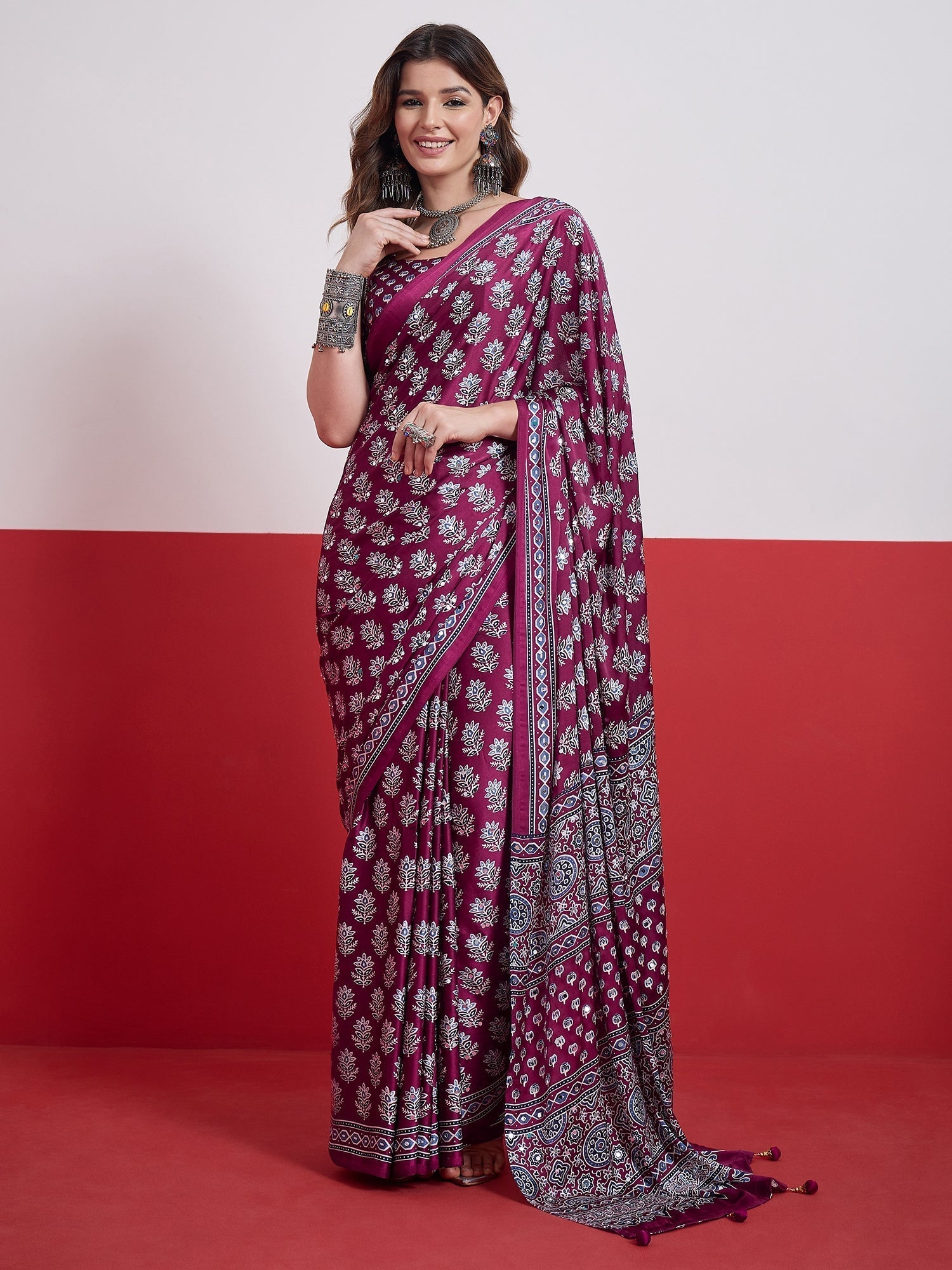 Ojasvi Mirror Work Semi Modal Saree for Wedding & Party Wear