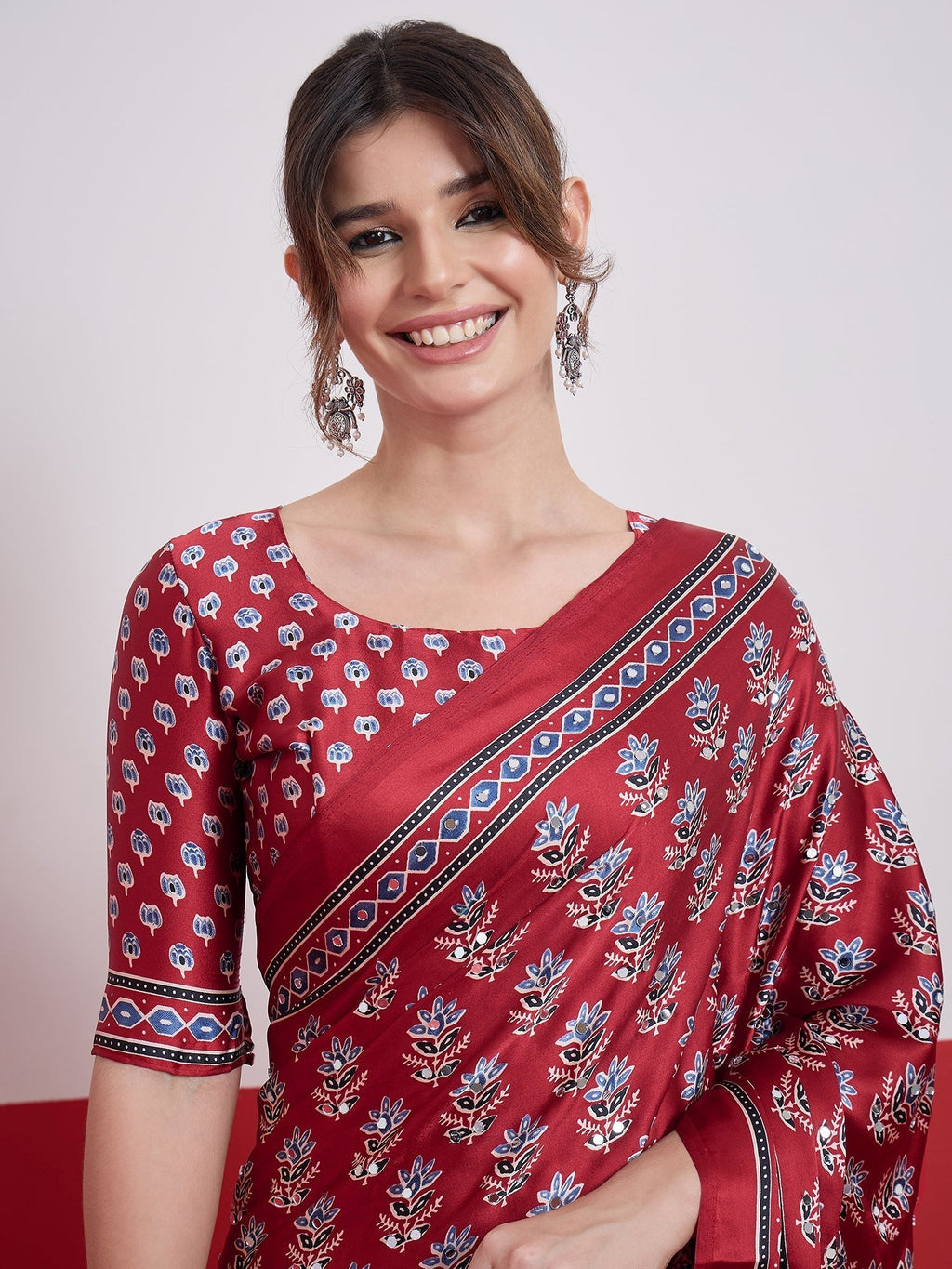 Ojasvi Mirror Work Semi Modal Saree for Wedding & Party Wear