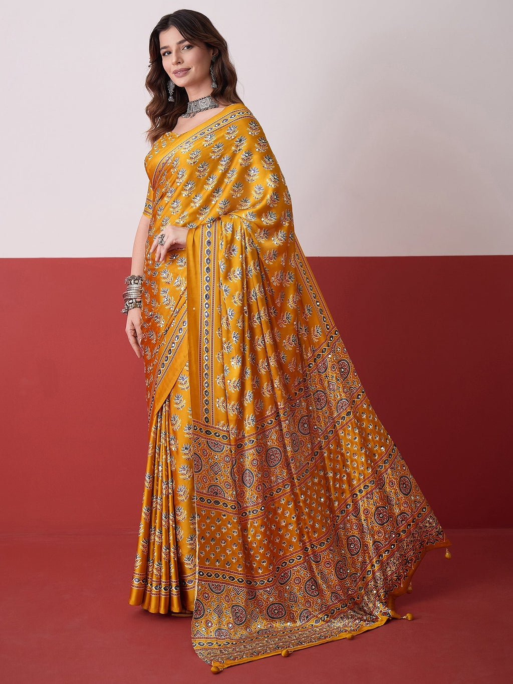 Ojasvi Mirror Work Semi Modal Saree for Wedding & Party Wear