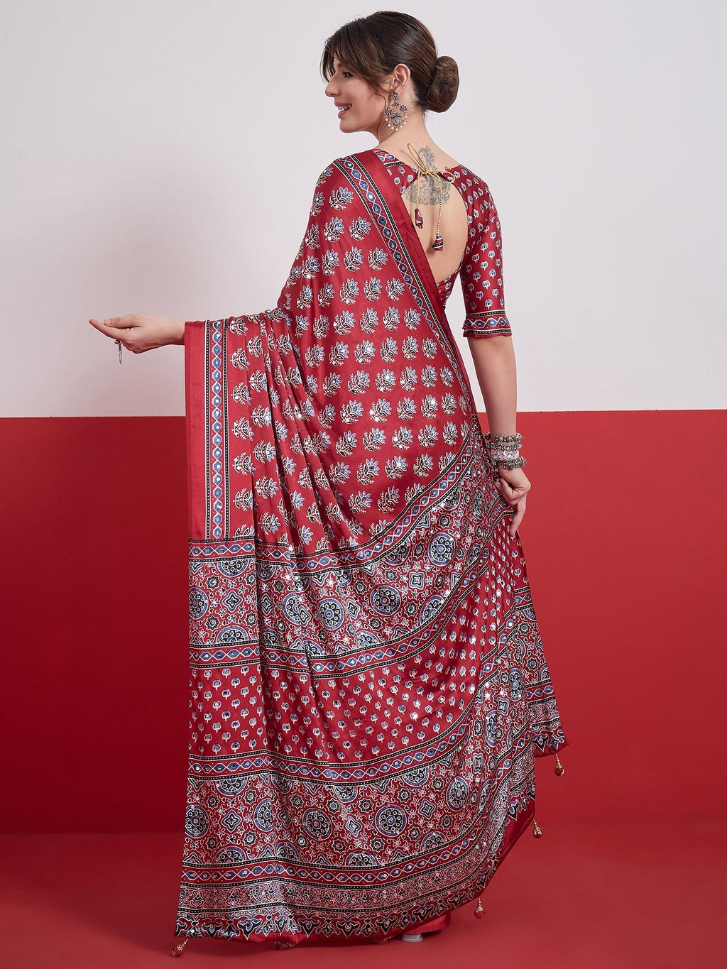 Ojasvi Mirror Work Semi Modal Saree for Wedding & Party Wear