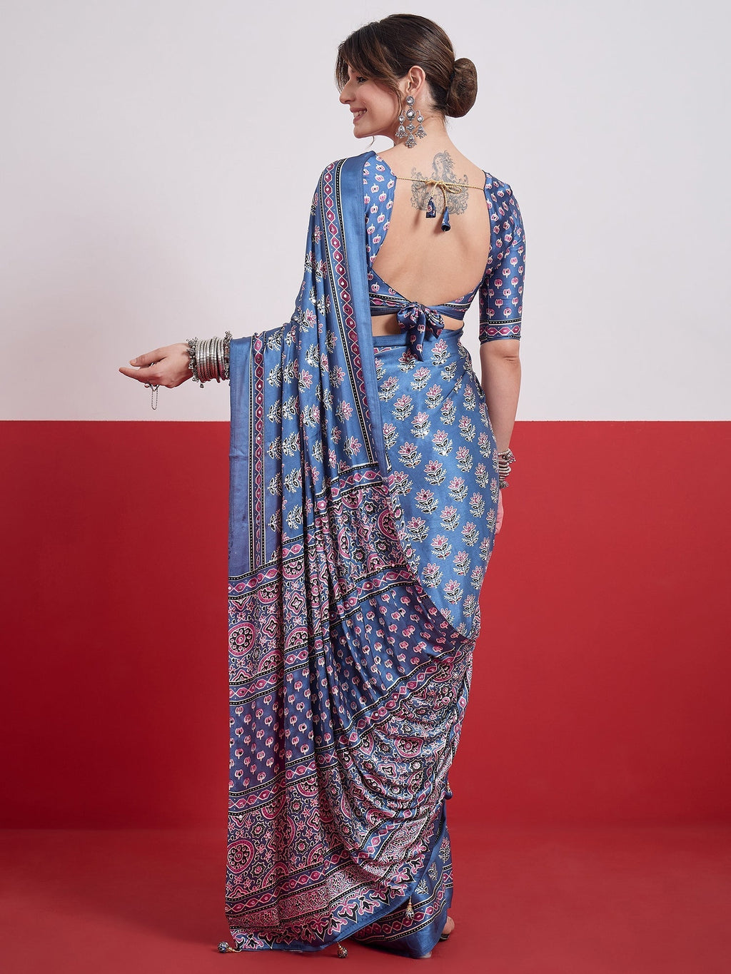 Ojasvi Mirror Work Semi Modal Saree for Wedding & Party Wear