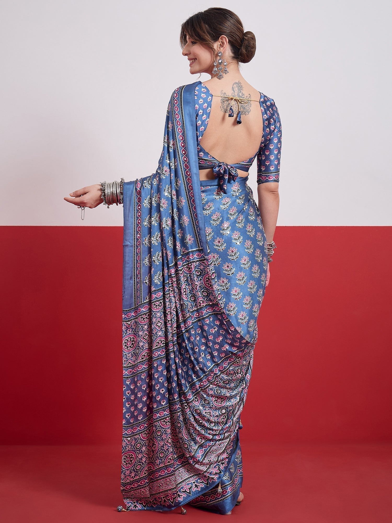 Ojasvi Mirror Work Semi Modal Saree for Wedding & Party Wear