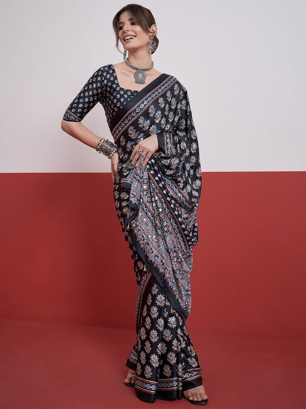 Ojasvi Mirror Work Semi Modal Saree for Wedding & Party Wear