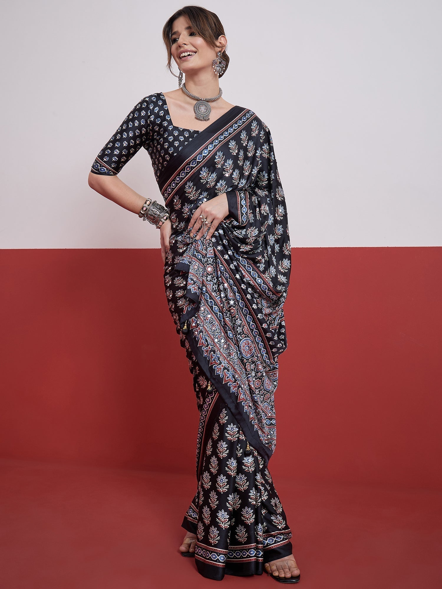 Ojasvi Mirror Work Semi Modal Saree for Wedding & Party Wear