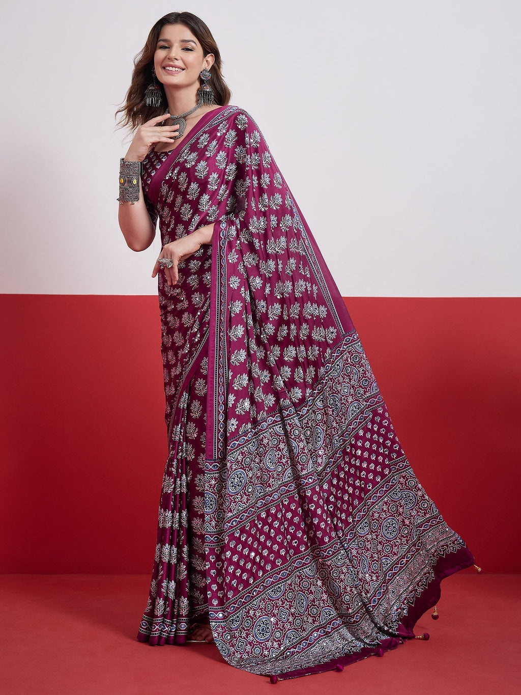 Ojasvi Mirror Work Semi Modal Saree for Wedding & Party Wear