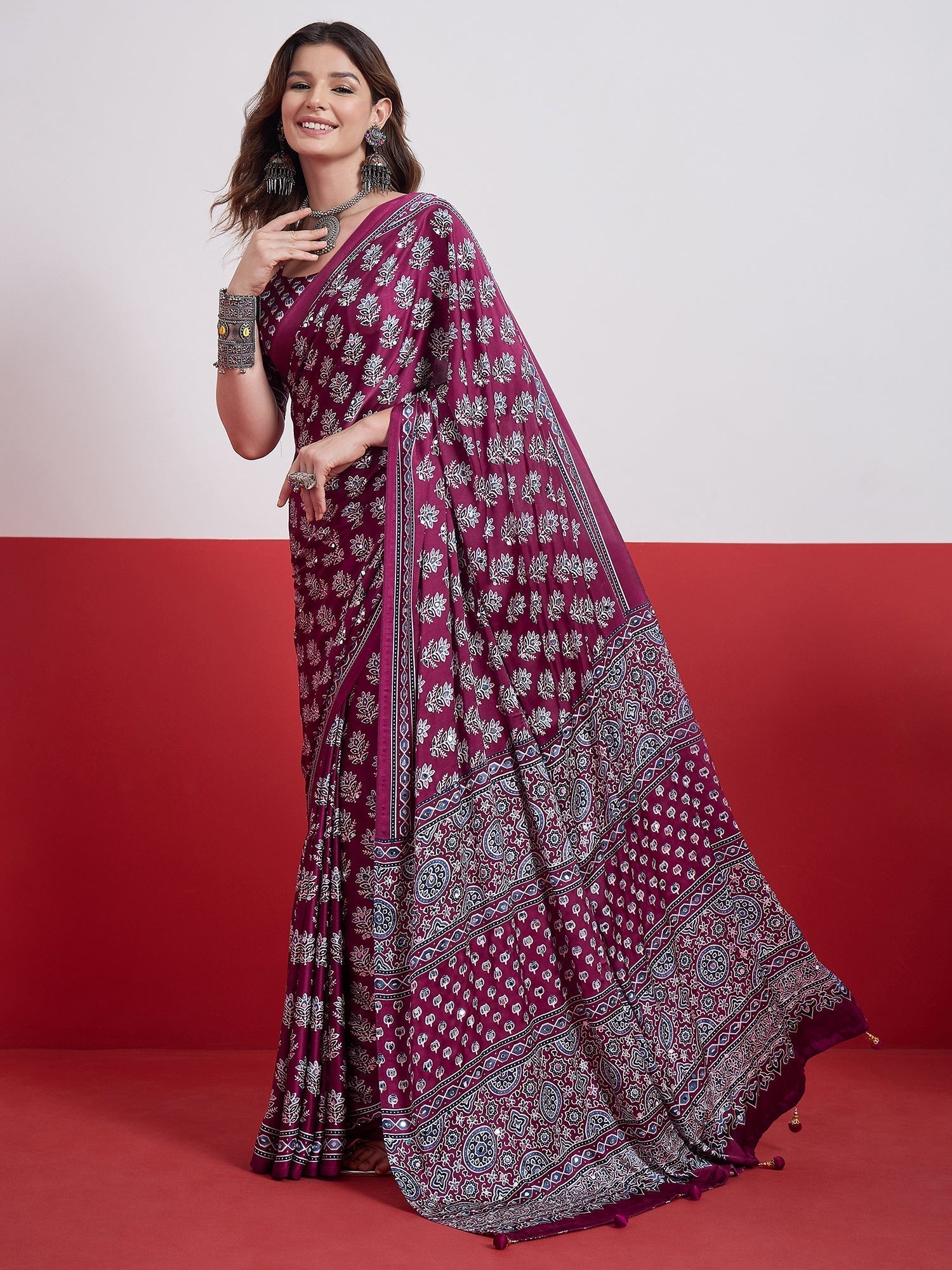 Ojasvi Mirror Work Semi Modal Saree for Wedding & Party Wear