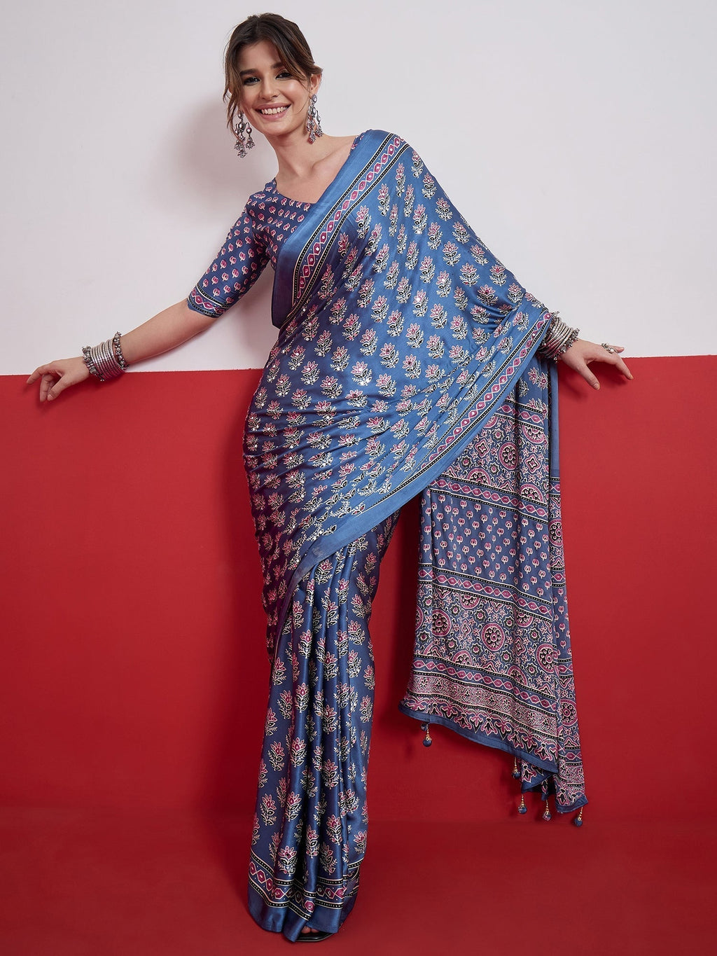 Ojasvi Mirror Work Semi Modal Saree for Wedding & Party Wear