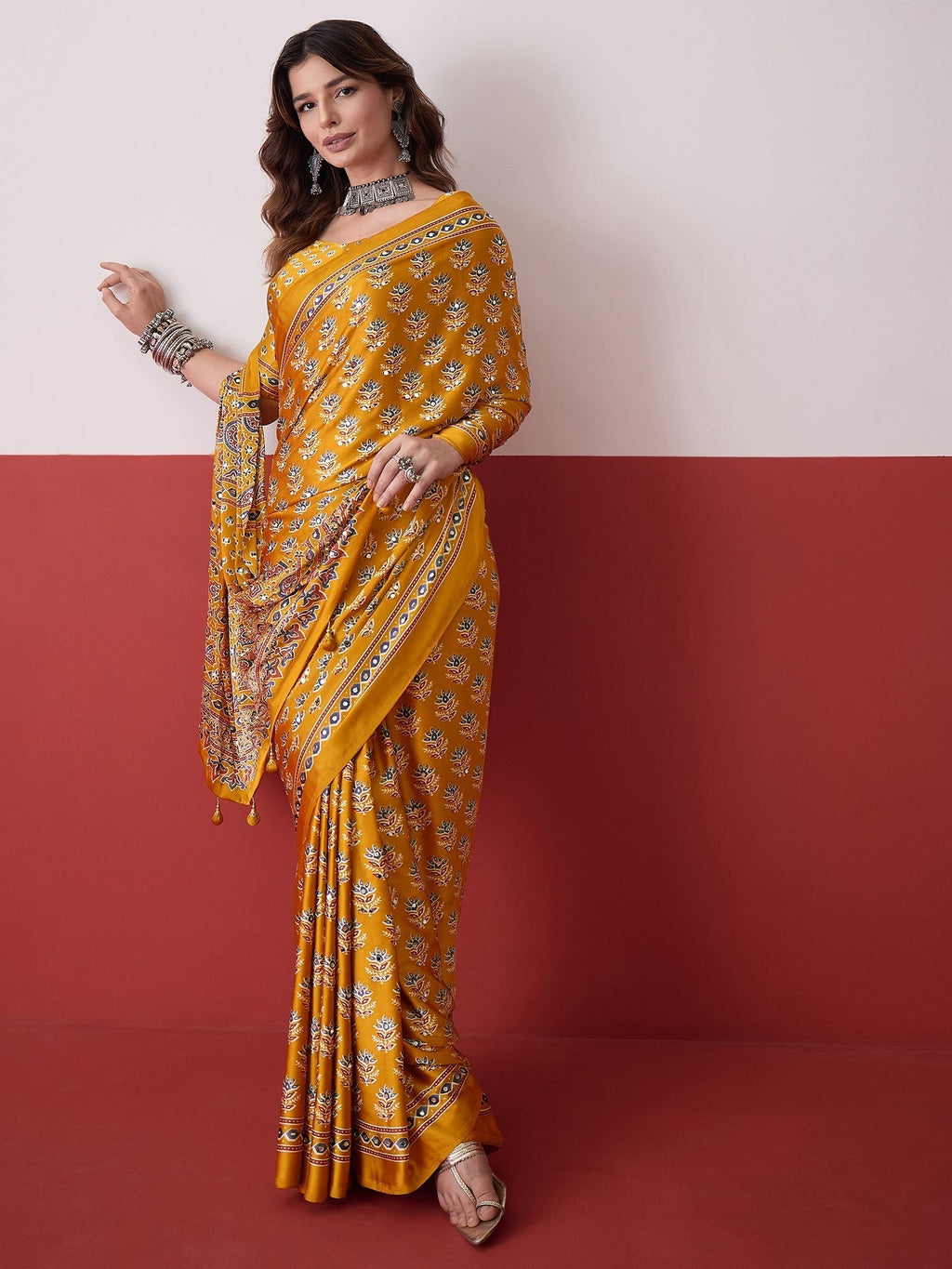 Ojasvi Mirror Work Semi Modal Saree for Wedding & Party Wear