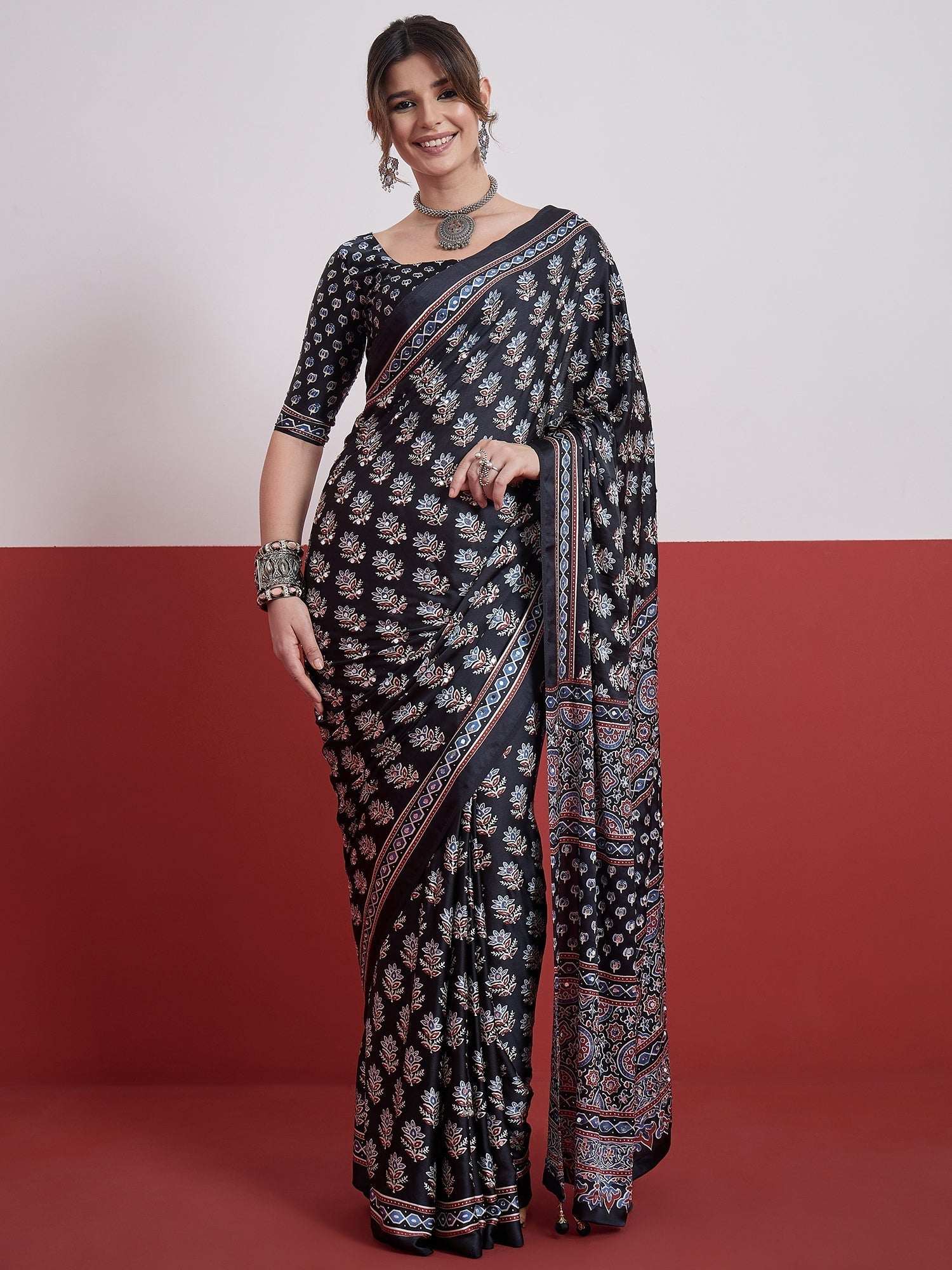 Ojasvi Mirror Work Semi Modal Saree for Wedding & Party Wear