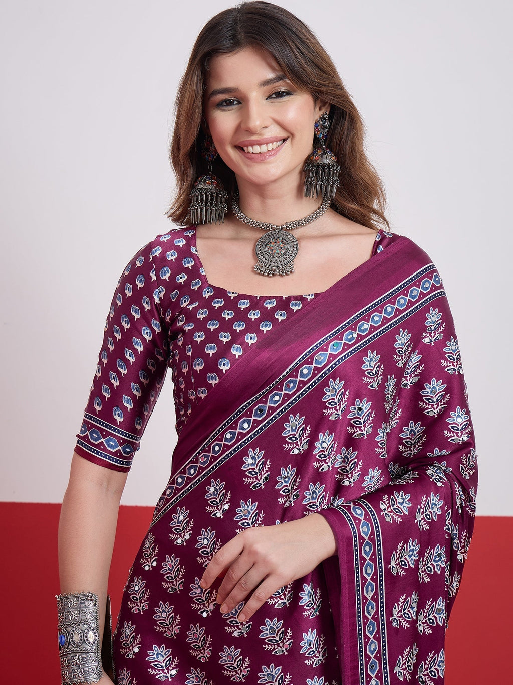Ojasvi Mirror Work Semi Modal Saree for Wedding & Party Wear