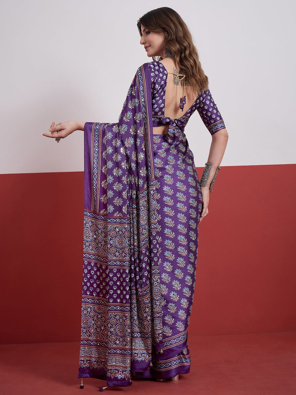 Ojasvi Mirror Work Semi Modal Saree for Wedding & Party Wear