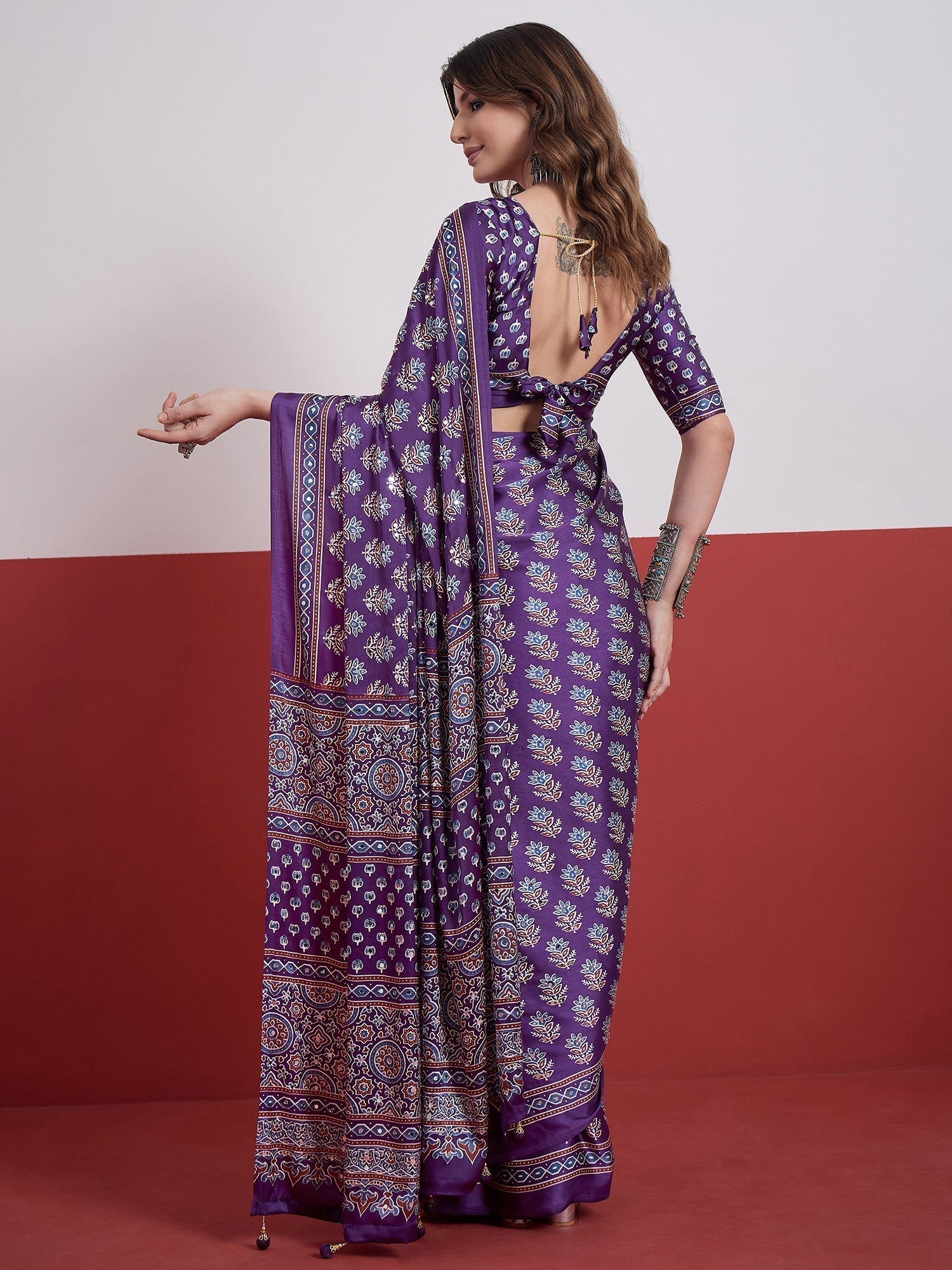 Ojasvi Mirror Work Semi Modal Saree for Wedding & Party Wear