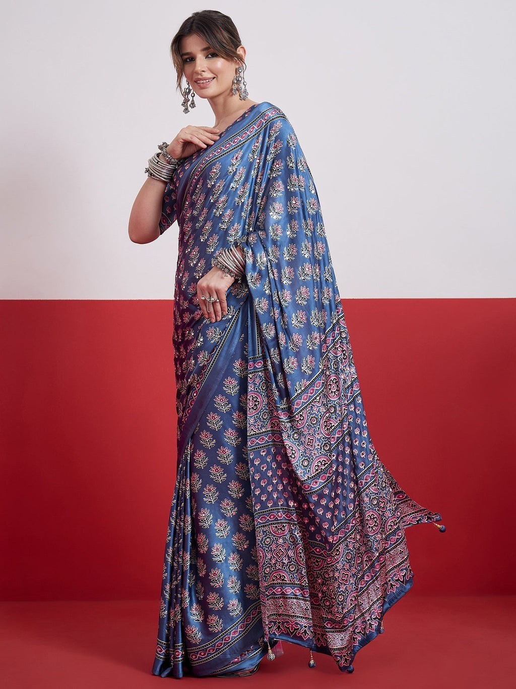 Ojasvi Mirror Work Semi Modal Saree for Wedding & Party Wear