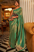 Olive Green Elegant Festive Blended Silk Kanjivaram Saree
