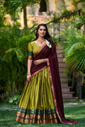 Olive Green South Style Poly Cotton Half Saree � A Timeless Blend of Tradition & Elegance
