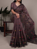 Onion Elegant Poly Cotton Thread-Weaving Saree with Matching Unstitched Blouse � Lightweight Traditional Daily & Festive Wear