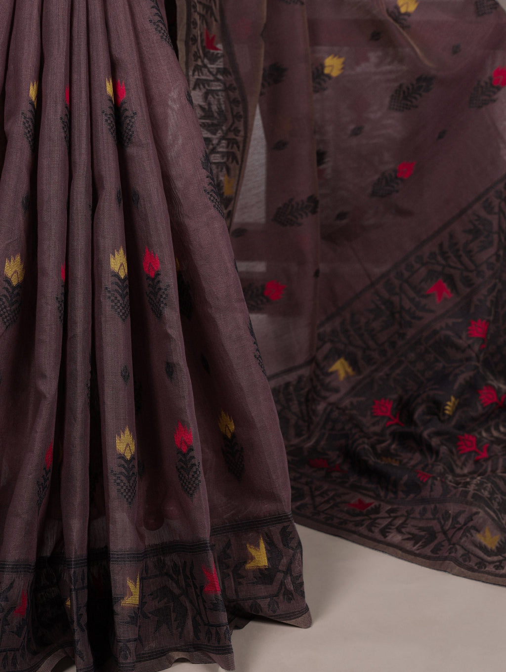 Onion Elegant Poly Cotton Thread-Weaving Saree with Matching Unstitched Blouse � Lightweight Traditional Daily & Festive Wear