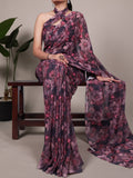 Onion Elegant Weightless Marbal Floral Print Saree with Matching Blouse � Unstitched Ensemble