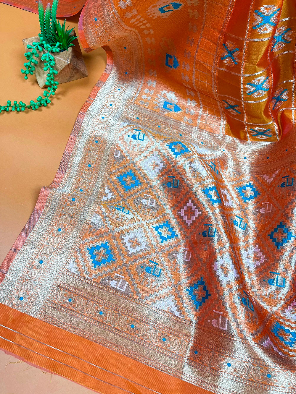 Orange Color Weaving Work Organza Saree