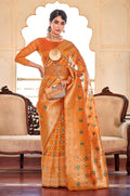 Orange Color Weaving Work Organza Saree