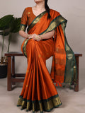Orange Cotton Silk Saree with Paithani Weaving Work & Matching Blouse