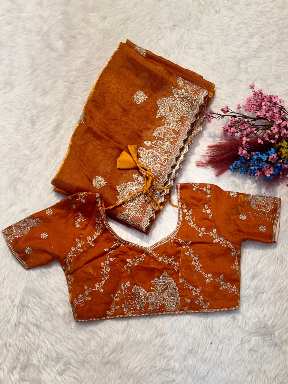 Orange Designer Fendy Crush Saree