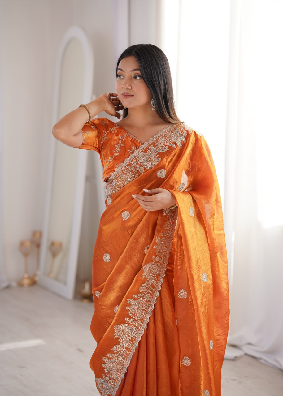 Orange Designer Fendy Crush Saree